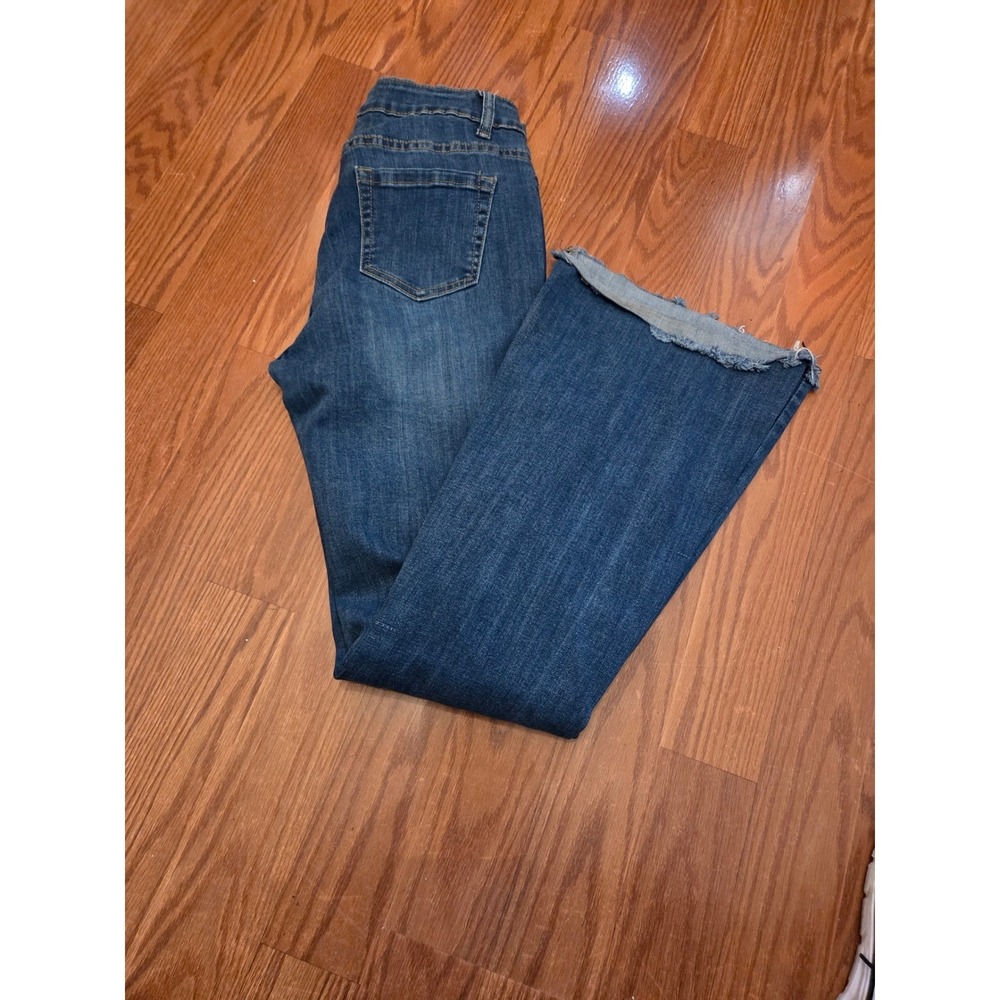 Pink Love Jeans Women's Size 11 Flare‎ Distressed Blue Denim Raw Hem